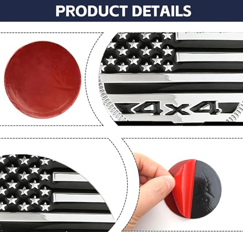 Image of CONGCONG for Jeep Emblem babge U.S. Flag Emblem 4x4 Metal Automotive Badge Specifically Designed for The Jeep Wrangler Cherokee - Stick it Anywhere (Silver Black Flag)
