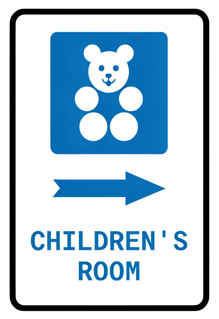 peiyeety Children’s Room Tin Sign 12x8 Inch, Blue Teddy Bear Icon Right Arrow Directional Plaque, Metal Wall Decor for Nursery Kids Bedroom Playroom, Cute Wayfinding Sign Gift Idea