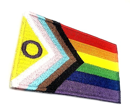 Intersex progress rainbow gay pride lgbt iron on embroidery patch flag embroidered fabric sew on transfer for clothes 8cm x 5cm rectangle pack of 1