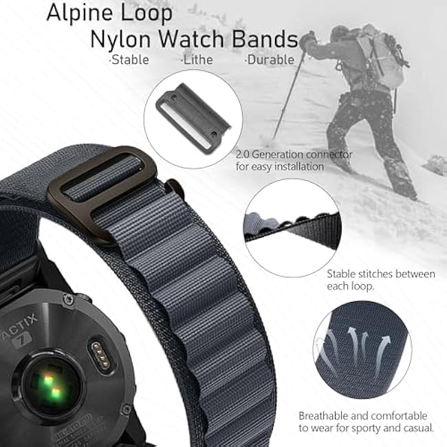 Watch Bands Compatible With Garmin Fenix 7 Pro 6 Pro 5 plus Instinct 1 2 Forerunner 965 955 945 935,22mm Velcro/Alpine loop Nylon Watchband For Garmin S60 S62 Descent G1 Epix Pro For Men