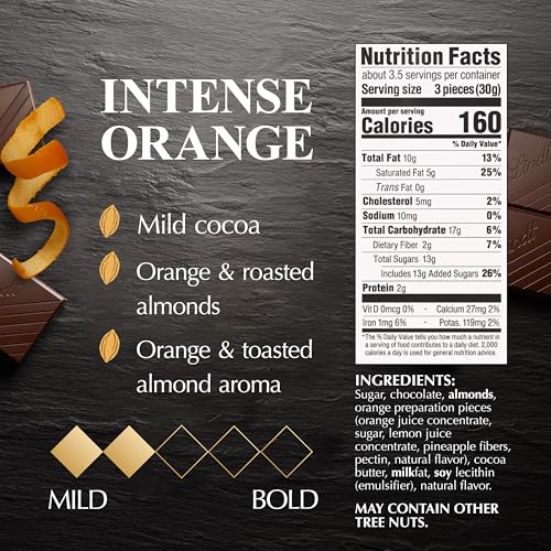 Image of Lindt EXCELLENCE Intense Orange Dark Chocolate Bar, Dark Chocolate Candy with Orange and Almond Slivers, 3.5 oz. (12 Pack)