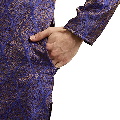 Image of Sojanya (Since 1958 Men'S Cotton Linen Blue Foil Printed Only Long Kurta