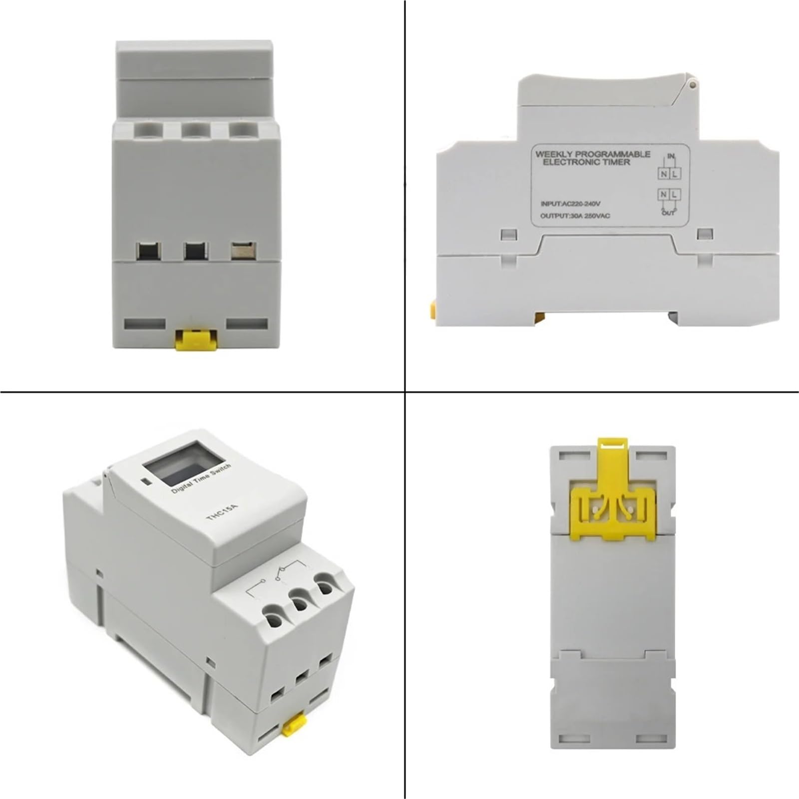 THC 15A 30A montaż na szynie DIN co tydzień 7 dni programowalny cyfrowy przełącznik czasowy, sterowanie przekaźnikiem, AC 12 V, 24 V, 48 V, 110 V, 220 V, 230 V (15 A, 1 NO 220 V AC DC)