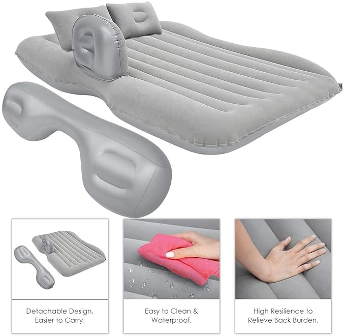 VGMAX Premium Car Inflatable Bed with Pump & 2 Air Pillow|Quick Inflatable Back Seat Bed|Car Inflatable Mattress|Car Bed Mattress| for Kids,Travel,Trip,Camping,Picnic,Pool & Beach (Grey)