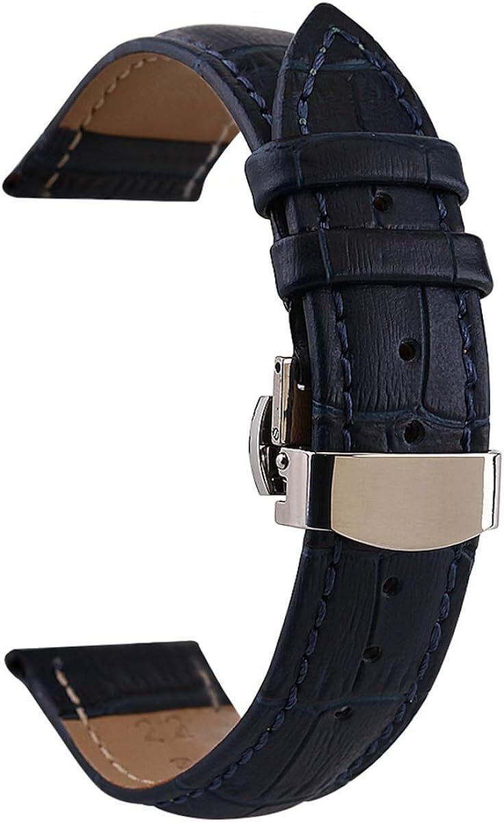 2 Cinturini Per Orologio Donna In Pelle Morbida Nera, Grana Coccodrillo, Larghezza 16mm