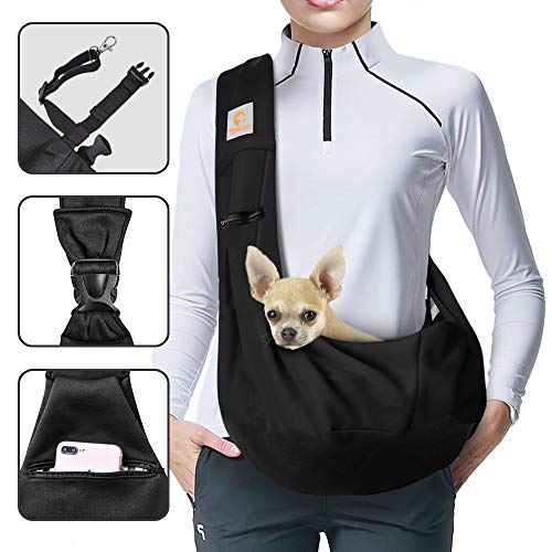 TOMKAS Small Dog Cat Carrier Sling Hands Free Pet Puppy Outdoor Travel Bag Tote Reversible(Black - Adjustable Strap for 3-10 lbs) - Thumbnail 2