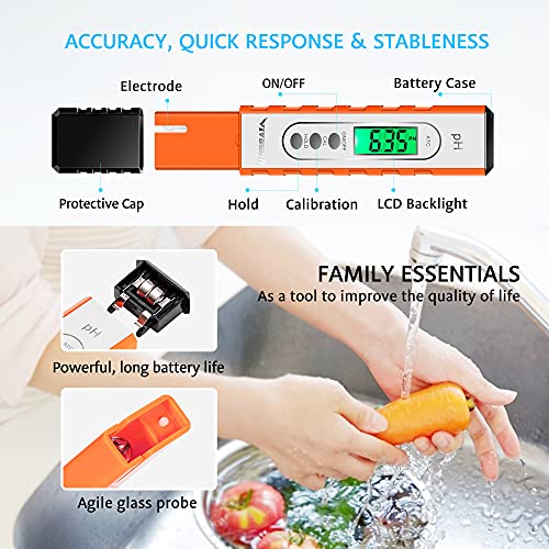 vivosun ph meter digital ph tester pen 001 high accuracy water quality tester with 0-14 ph measurement range for hydroponics household drinking pool and aquarium with atc orange