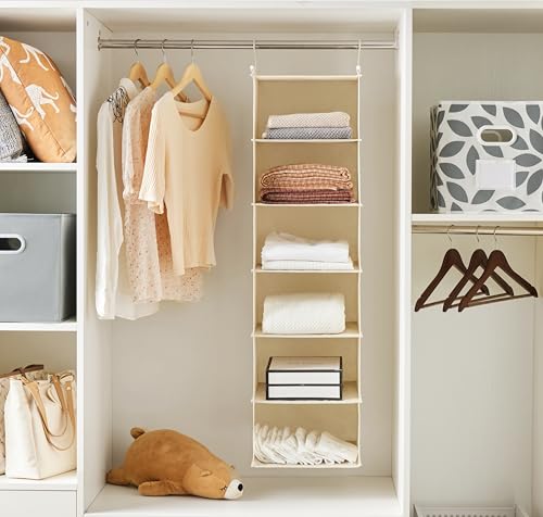 Image of MAX Houser 6 Tier Shelf Hanging Closet Organizer, Closet Hanging Shelf with 2 Sturdy Hooks for Storage,2 Pack, Foldable (Yellow)