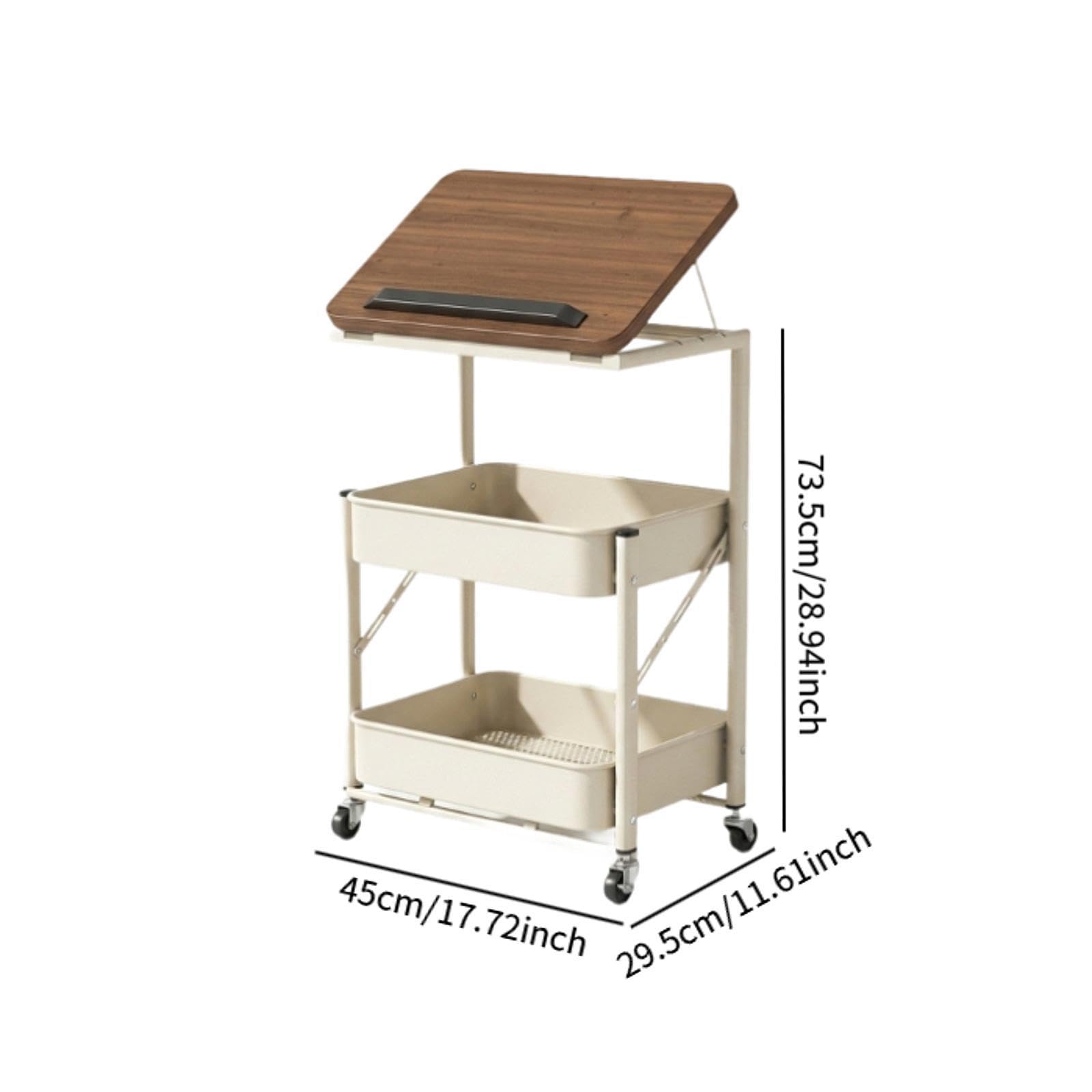 Gralara Carrito Utilitario con Ruedas, Multifuncional, Plegable, Organizador de Almacenamiento, Mesa Auxiliar Móvil, Bandeja para Sofá, de Noche, Blanco, Individual