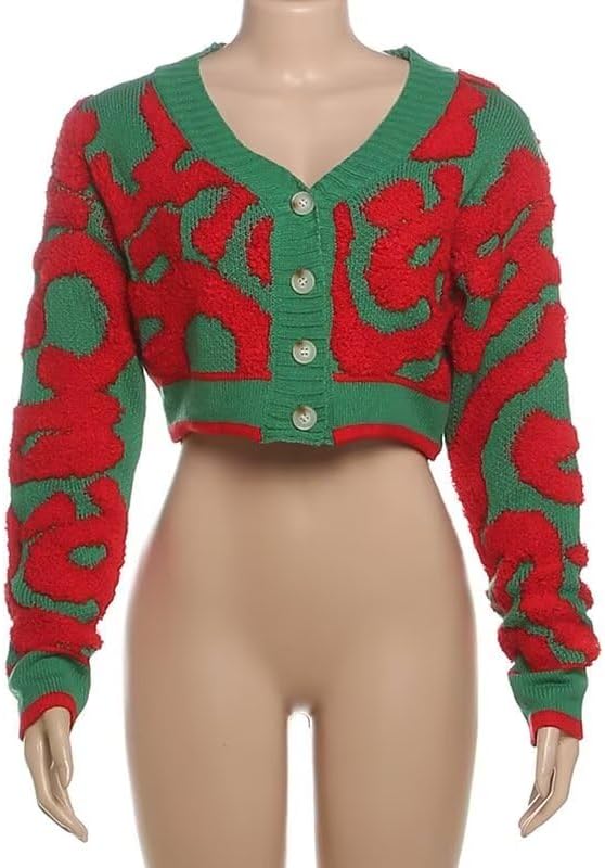 ThusFar Women Fashion Button Down Colorblock Cardigan Sweaters Fall Slim Crop Outwear Open Front Knit Coat Streetwear - Image 5