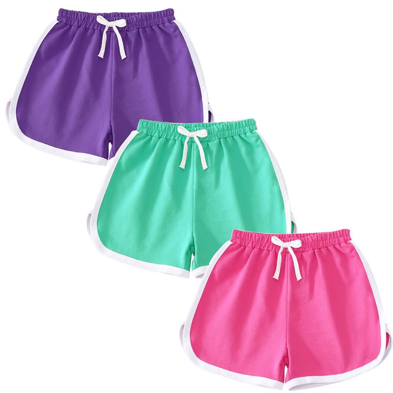 Mädchen Jungen 3er-Pack Laufshorts aus Baumwolle für Kinder Baby Workout und Mode Delfin Sommer Strand Sport