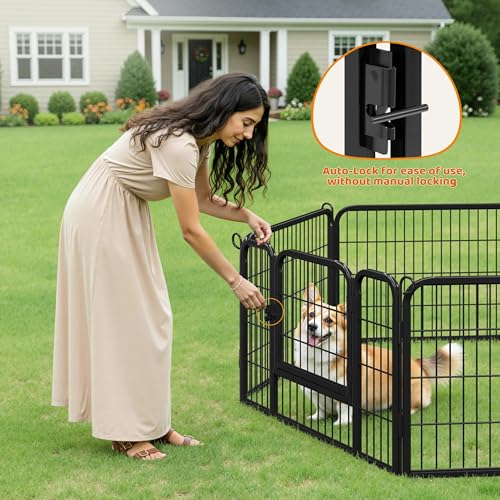 Image of Yaheetech 24 inch H 6-Panel Extra Wide Dog Playpen w /Door for Indoor Outdoor | Heavy Duty Metal Frame, Secure Latch Gate, Tool-Free Assembly, Portable For Yard RV Camping, Ideal For Small & Medium Pets