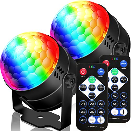 NEQUARE 2 Pack Party Lights Disco Ball Strobe Light Disco Lights 20 Colors Sound Activated Stage Light with Remote Control for Halloween, Kids, Festival Celebration Birthday Xmas Wedding Bar Club