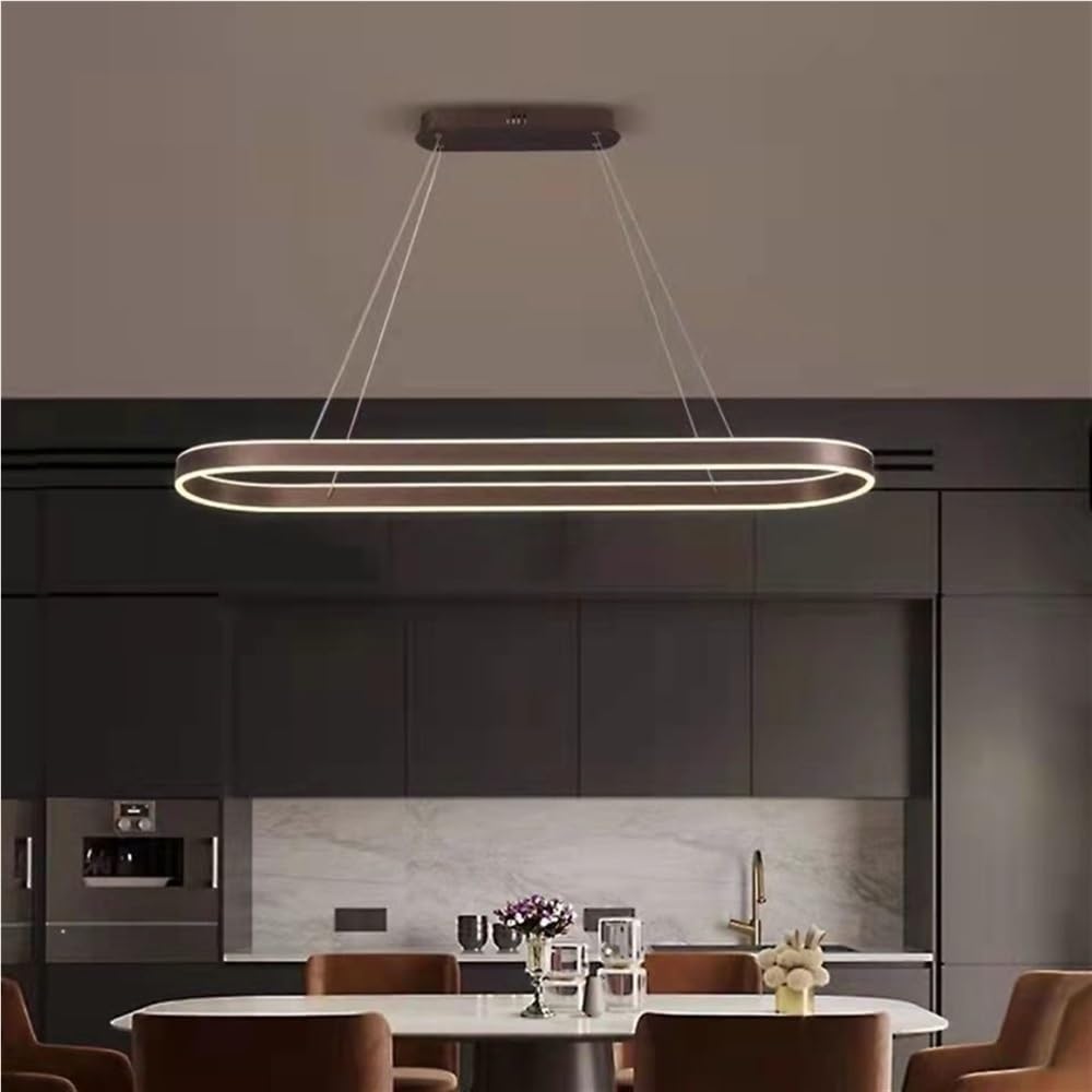 Lampadario a sospensione dal design ovale creativo a LED, dimmerabile, lineare, regolabile in altezza, per ufficio, bar, caffè, tavolo da pranzo (nero, 120 cm / 47.2in)