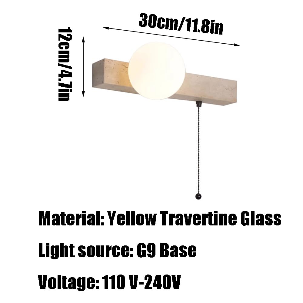 G9 Light Source Glass Shade Wall, Industrial Style Lamp, Single Head Personality Yellow Travertine Sconce, Restaurant Hotel Living Room Mounted Fixtures