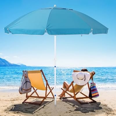 JEAREY 7.5 FT Beach Umbrella UV 50+ Outdoor Portable Sunshade Umbrella with Sand Anchor, Push Button Tilt and Carry Bag for Patio Outdoor Garden Beach Teal