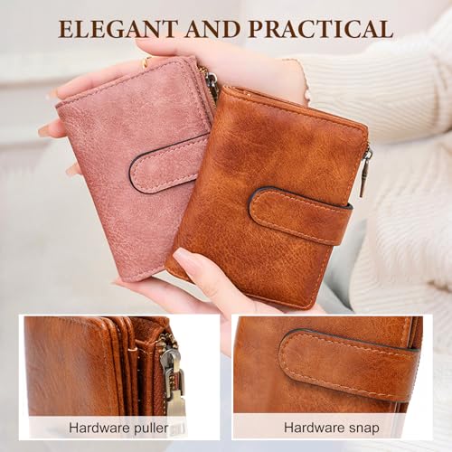 Womens Wallet, Leather RFID Blocking Bifold Zipper Pocket Wallet Card Case Purse with ID Window (Brown)3