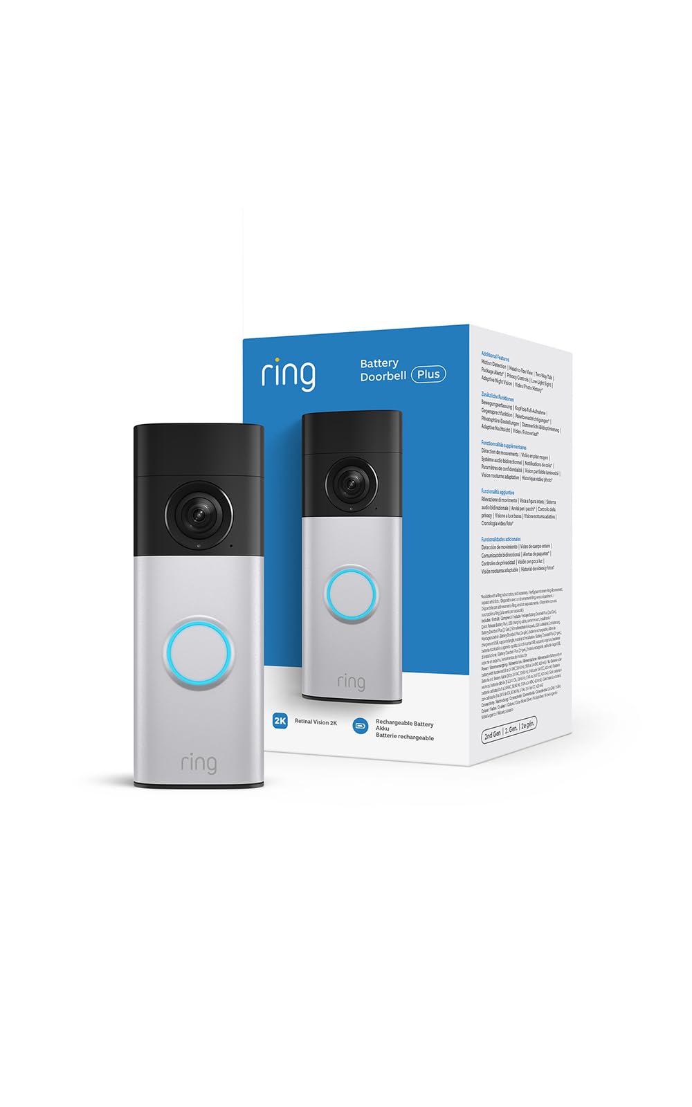 Ring Videocitofono Plus a batteria (Battery Video Doorbell Plus) (ultimo modello) | Retinal 2K | Zoom 6x | Batteria a sgancio rapido | Prova gratuita di 30 giorni del piano di abbonamento Ring