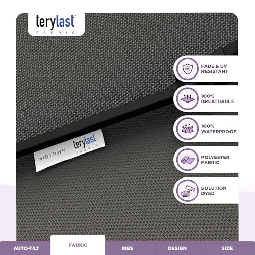 Image of Midtown Umbrellas 10-Year-No-Fade - 9 Ft - UV Proof Charcoal Grey Polyester Fabric - Umbrella Outdoor Patio, Auto-Tilt Aluminum Frame Patio Umbrella for Garden, Pool & Deck - Black Pole