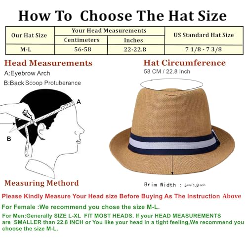 Image of 2 Pack Straw Fedora Hats for Men and Women, Short Brim Summer Beach hat, Trilby Panama Sun Hats.