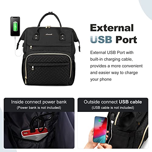 Lovevook Laptop Backpack For Women, Quilted Fashion Business Computer Backpacks Travel Bags Purse Teacher Doctor Nurse Work Backpack With Usb Port Fits 15.6-Inch Laptop, Black #TOP6