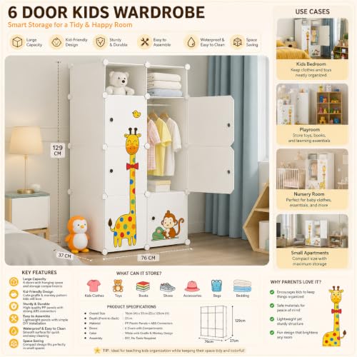 Image of Mevigo 6+2 Door Plastic Wardrobe for Kids and Baby-Cupboard for Clothes, Almirah for Clothes, Baby Collapsible Wardrobe, Multi-Purpose Kids Storage Rack for Home Books,Toy,Living Room -White-O4