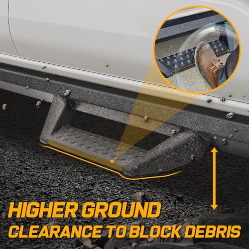 Running Boards Compatible with 19-25 Chevy Silverado/GMC Sierra 1500 Crew Cab, 20-25 Silverado/Sierra 2500HD 3500HD Crew Cab. Dual-Stage Textured Black Powder Coated Step Bars Side Steps.