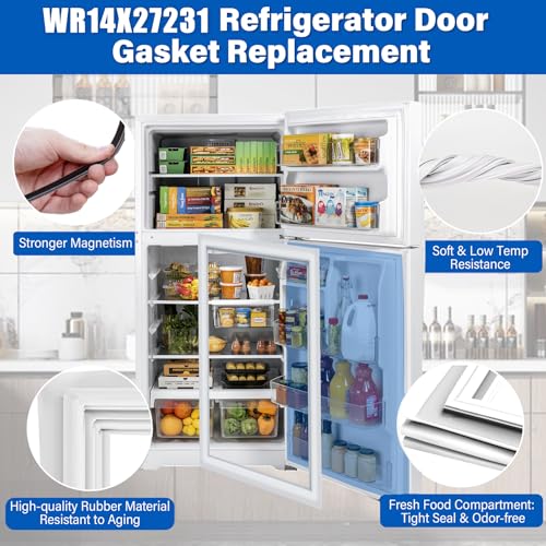 Image of Upgraded WR14X27231 Refrigerator Door Gasket Replacement Compatible with GE Hotpoint GAS18PGJFRWW HPS18BTHBRWW, 44.3″x26.6″ WR14X22910 Fridge Seal Replace 4512839 AP6230269 WR14X27235 Freezer Gasket