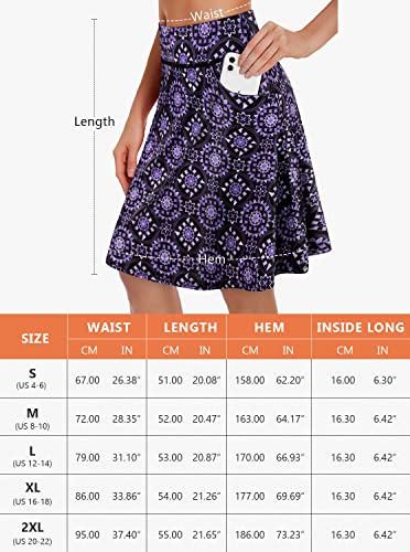 Fulbelle Plus Size Skort For Women, 20" Knee Length Quick Dry Pockets Lightweight Comfy Long Skirts Purple Pattern Medium #TOP4