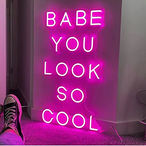 BPA BABE YOU LOOK SO COOL Custom Dimmable LED Neon Signs for Wall Decor, Wall Art, Home Decor Lights for Backdrop, LED Tube Sign for Decoration-customize color and size… (Pink, 30 INCHES)