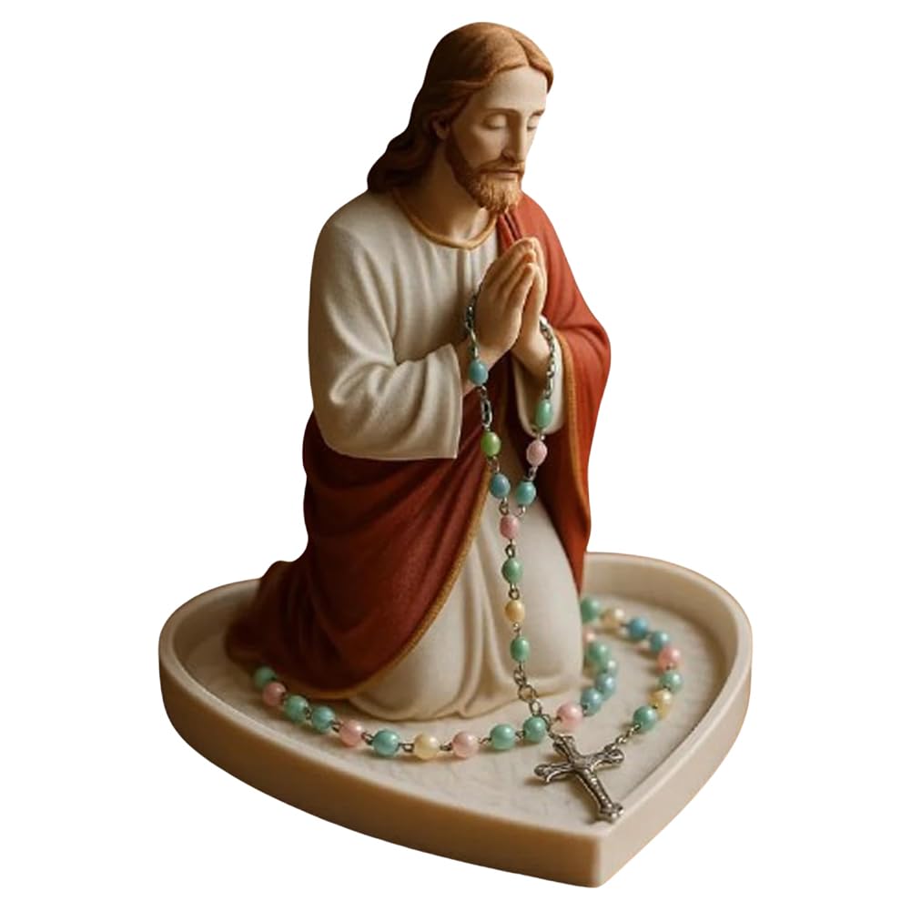 Pufei Jesus Rosary Holder Statue Resin Jesus Statue for Catholic Home Decor (Men)