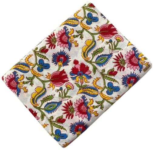 Premium 100% Cotton Fabric Soft & Breathable, Sanganeri Indigo Fast Colours, Hand Print for Kurti Dress Unstitched Women & Girl (Multicolor, 2.5 Meter)-image-0