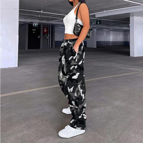 Image of Lepunuo Cargo Pants for Women High Waisted Casual Pants Baggy Stretchy Wide Leg Y2K Streetwear with 6 Pockets
