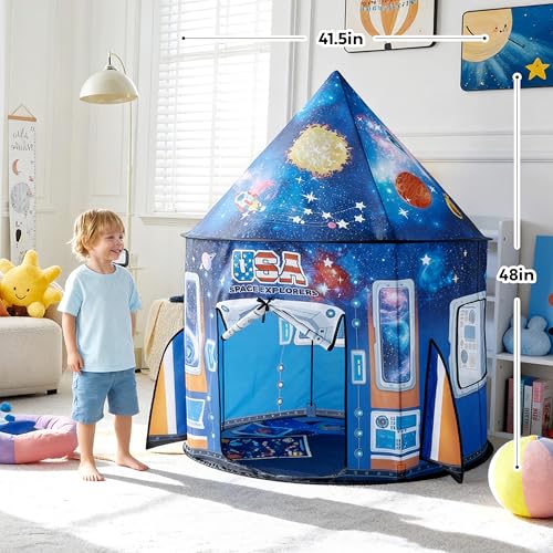 JOYIN Rocket Ship Play Tent for Kids – Glow-in-the-Dark Space Tent with Starry, Astronaut Spaceship Foldable Playhouse f - Additional View
