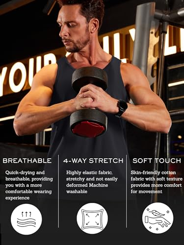 TACVASEN Men's Tank Top Cotton Moisture Wicking Muscle Shirt Summer Sleeveless Shirts Gym Workout Tank4