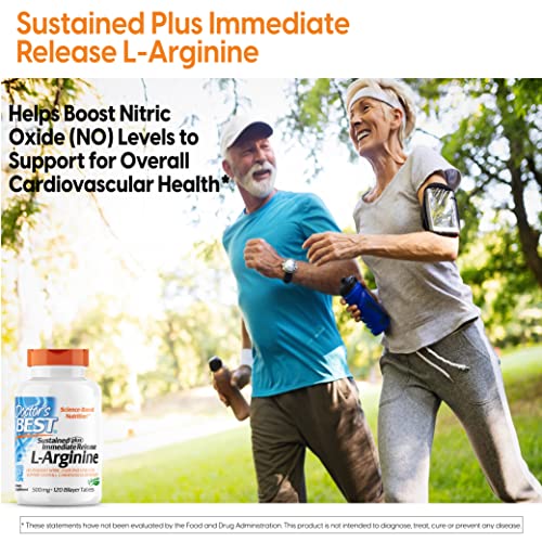Doctor's Best Sustained Plus Immediate Release L-Arginine, Non-Gmo, Vegan, Gluten & Soy Free, 500 Mg, Tablet, 120 Count #TOP5