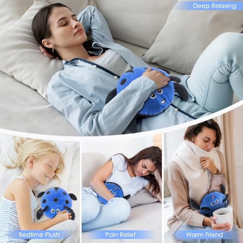 Image of Microwavable Heat Pad for Neck and Shoulders, Warm Compress Wrap, Blue | Cute Unscented Stuffed Animal Moist Heat Pad for Neck, Shoulder, Stitched Heatable Soft Pillow for Cramps, Period