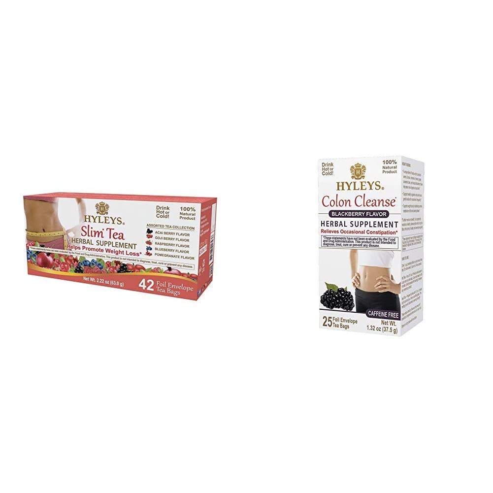 Hyleys Slim Tea Assorted Flavors and Colon Cleanse Blackberry Bundle - 67 Tea Bags Total (2 Pack)