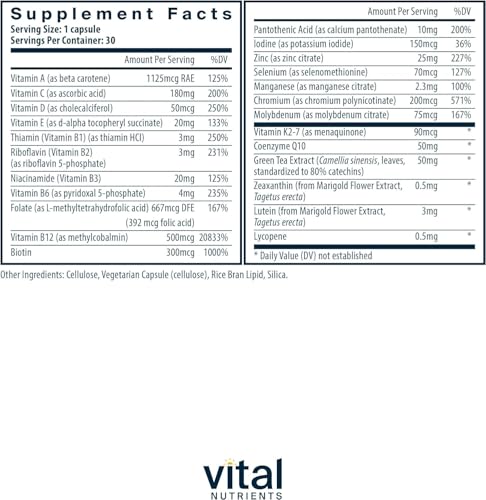 Vital Nutrients Once Daily Multivitamin - Vegan Multi for Women & Men - Allergen-Free - 19 Essential Vitamins + Antioxidants for Eye and Heart Health - Gluten, Dairy & Soy-Free - 30 Capsules - Image 2