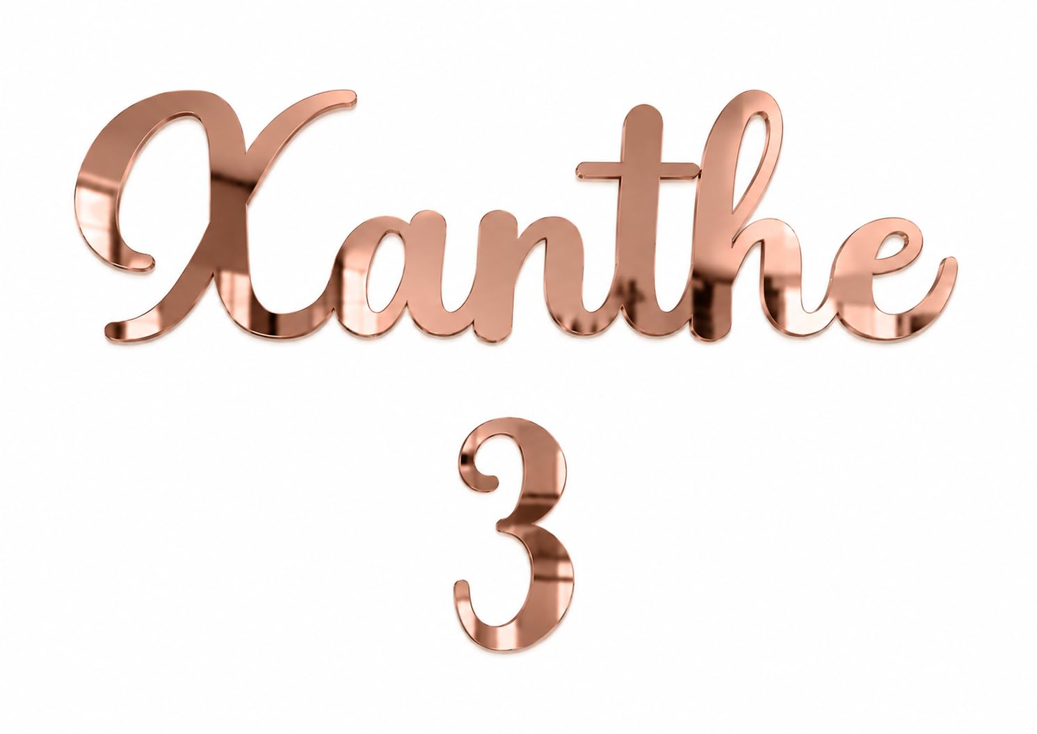 Personalised Rose Gold Mirror Acrylic Cake Charm – Custom Name & Age Number