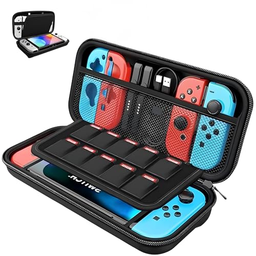 Case para Nintendo Switch OLED e Switch de Viagem - Estojo Rígido de Transporte com Forro Macio e Compartimentos para Acessórios, Jogos e Carregador - Capa com Máxima Proteção Contra Impacto e Quedas
