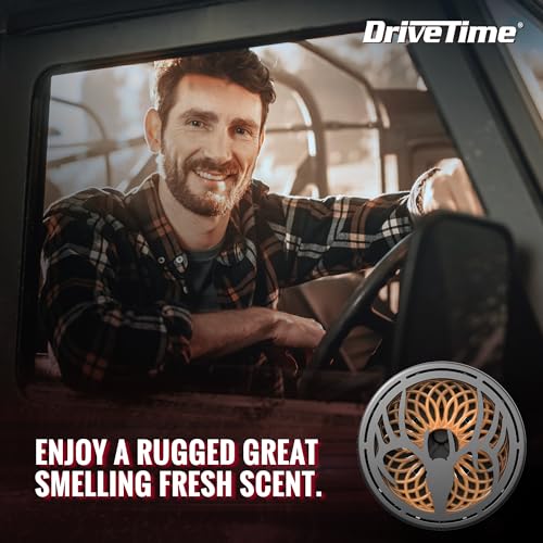 Image of Drive Time Truck Puck High Range Cedar Fragrancee Car Air Freshener - Long-Lasting Car Deodorizer, Refillable Vent & Visor Clip Auto Air Freshener for Car, Truck & SUV, Premium Fragrance, Pack of 3