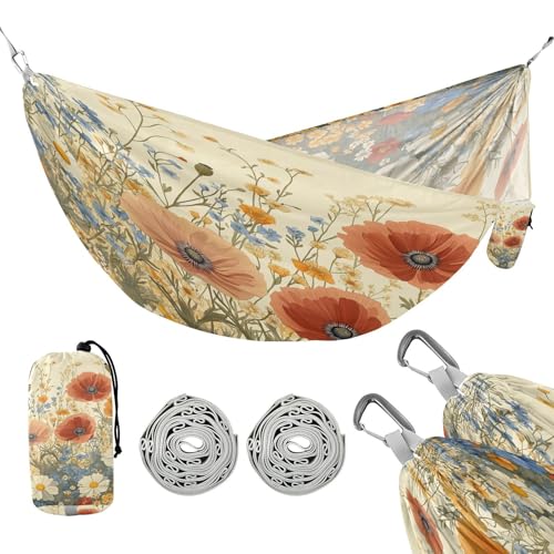 ATTX Pastel Flowers Camping Hammock - Lightweight & Portable Hammocks, Heavy Duty 330lbs Capacity for Indoor, Hiking, Backpacking, Travel, Backyard, Beach#34