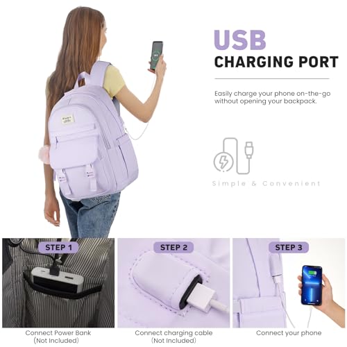 Image of WINDARS School Backpack for Teen Girls, Cute College Backpacks for Women Students Aesthetic Bookbag Large 15.6 Inch Laptop Bag Middle School Travel Back Pack (Purple)