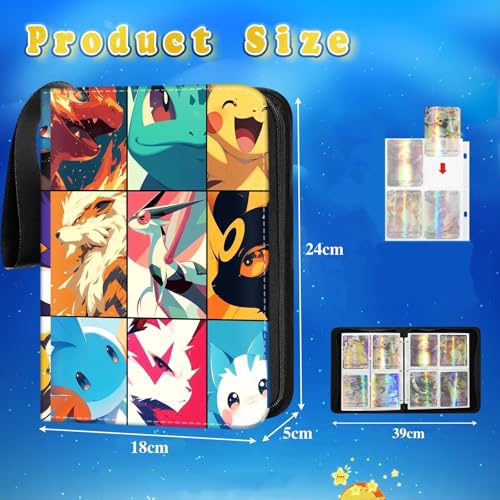 Sammelalbum für Pokemon Karten, 50 Seiten 400 Taschen Sammelkarten Album, Wasserdicht PU Leder Karten Heft Sammelheft