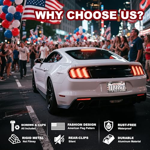 Image of American Flag License Plate Frame 2 Pack Patriotic Plate Holder | Universal Aluminum Car License Plate Cover with Screws for Women Men