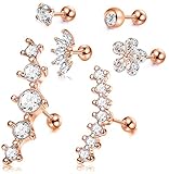 ♥PIERCING-SCHMUCK-SET♥ Die Packung enthält 3 Knorpelohrringe, einen CZ-Blumenohrring mit 5 tropfenförmigen Blütenblättern, einen Durchmesser von 6 mm, 1 Stück Kronenpiercing in 0,6 * 1,2 cm, 1 Stück 4 mm cz-Helixohrring und 1 Stück 4 mm Kristallknorpelpiercing. Alle mit 4mm Schraubkugel. Stärke 16G = 1,2mm