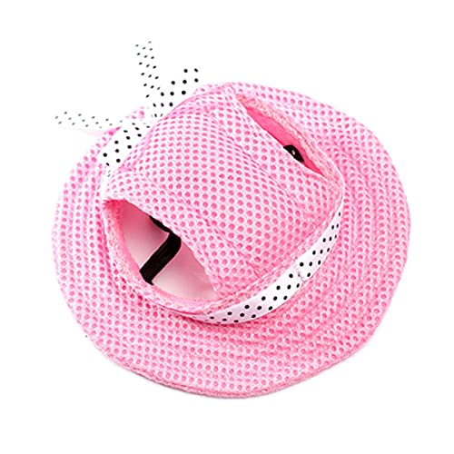 YMero Dog Hat Round Brim Pet Sun Cap Visor Hat Princess Mesh Style Sun Hat with Ear Holes for Small Dogs (S, Pink)