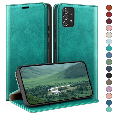 Etui à rabat Samsung Galaxy A52 coque protection portefeuille cuir bleu vert