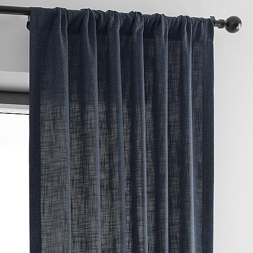 Image of HPD Half Price Drapes Heavy Faux Linen Light Filtering Curtains for Bedroom 108 Inches Long (1 Panel) - Rod Pocket Curtains for Living Room - Window Curtains Home Decor - 50 X 108, British Navy